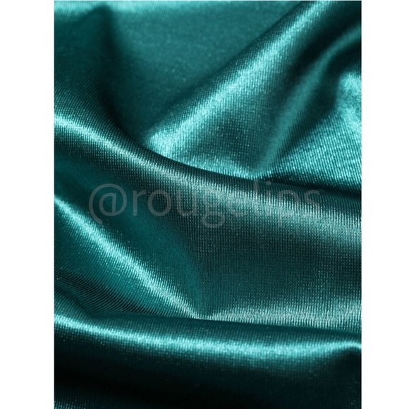 Green Deep V Neck Backless Ruched Long Gown Slip Sheath Dress - Picture 7 of 12